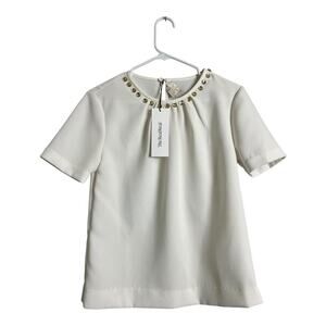 Kate Spade New York Embellished Short Sleeve Blouse White Women's 8 Twee Brunch